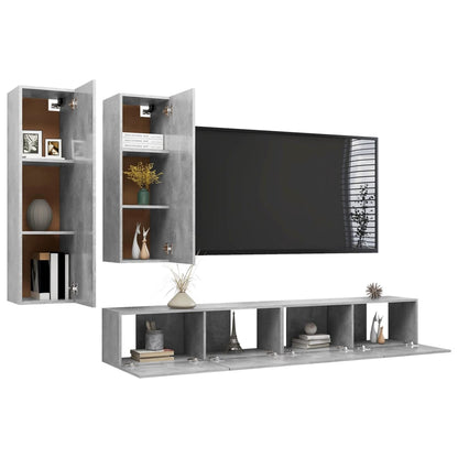 Set di Mobili Porta TV 4 pz Grigio Cemento in Legno Multistrato - homemem39