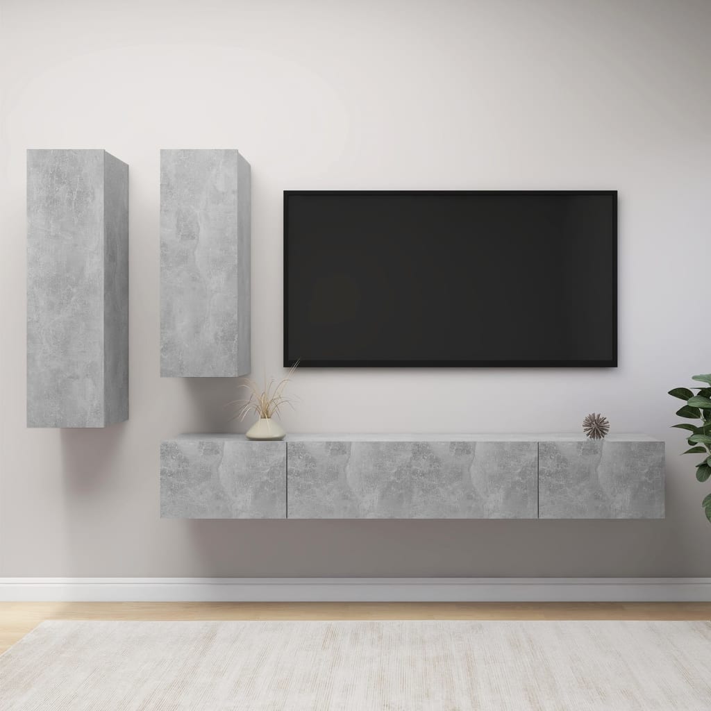 Set di Mobili Porta TV 4 pz Grigio Cemento in Legno Multistrato - homemem39