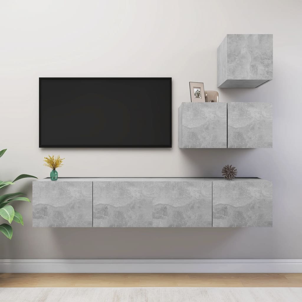 Set di Mobili Porta TV 4 pz Grigio Cemento in Legno Multistrato - homemem39