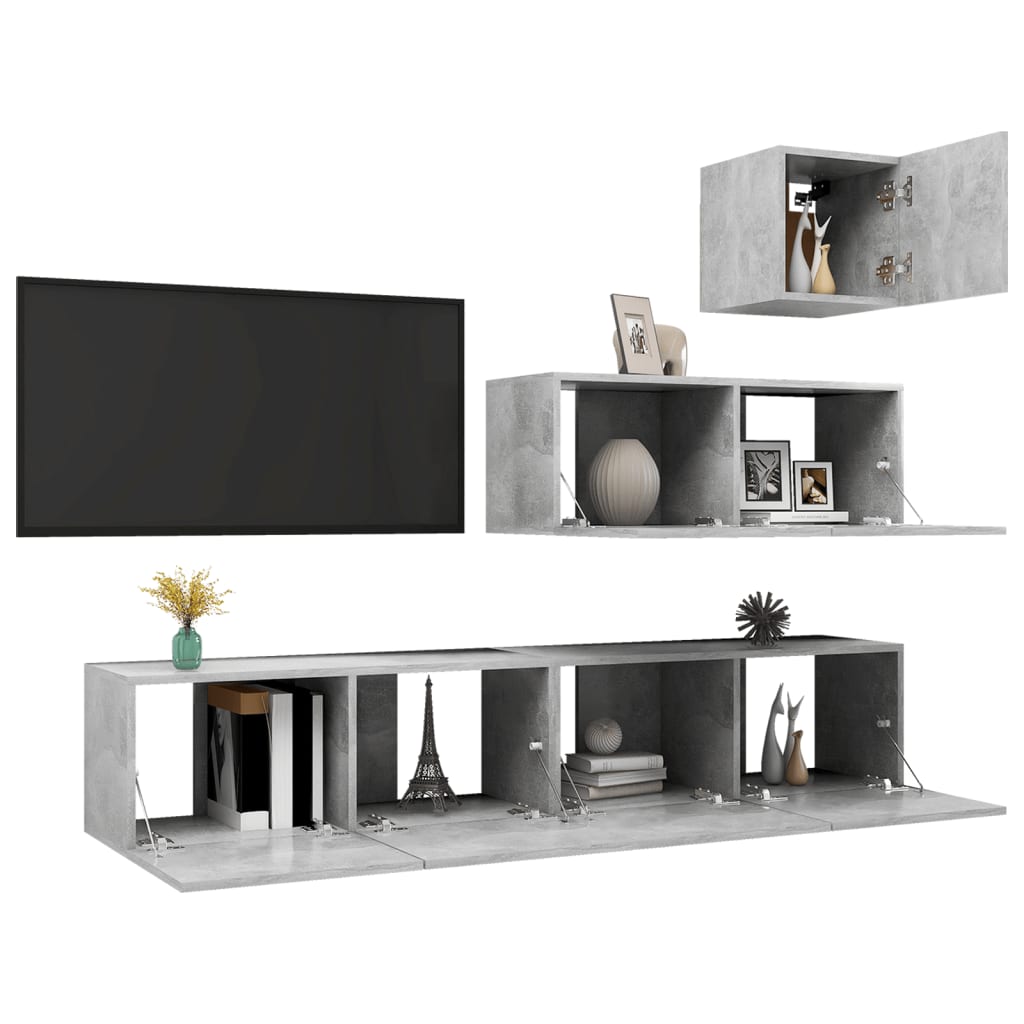 Set di Mobili Porta TV 4 pz Grigio Cemento in Legno Multistrato - homemem39