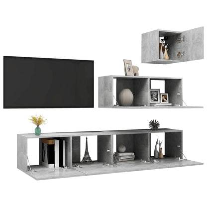 Set di Mobili Porta TV 4 pz Grigio Cemento in Legno Multistrato - homemem39