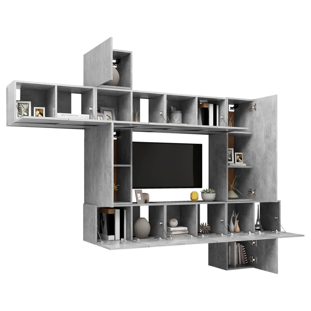 Set di Mobili Porta TV 10pz Grigio Cemento in Legno Multistrato - homemem39