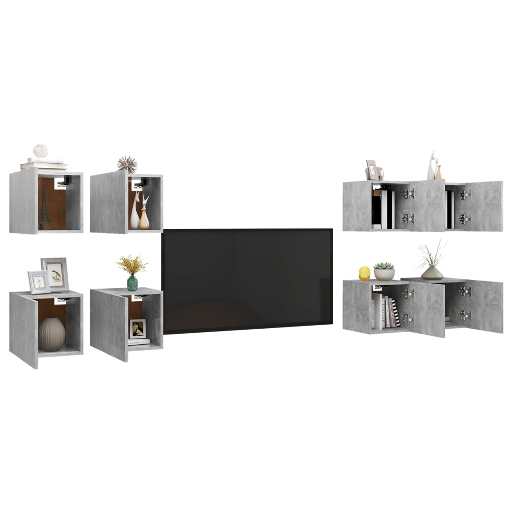 Mobili Porta TV a Parete 8 pz Grigio Cemento 30,5x30x30 cm