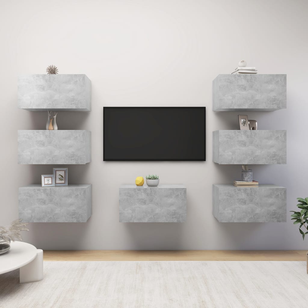 Mobili Porta TV 7 pz Grigio Cemento 30,5x30x60 cm Multistrato