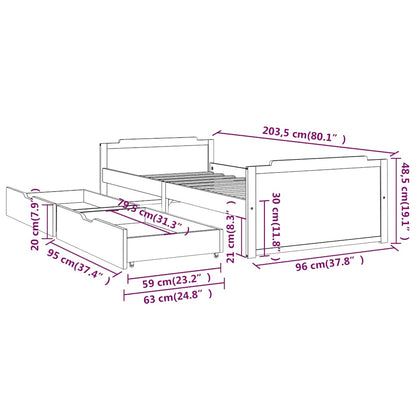Giroletto con Cassetti in Legno Massello di Pino 90x200 cm | homemem39