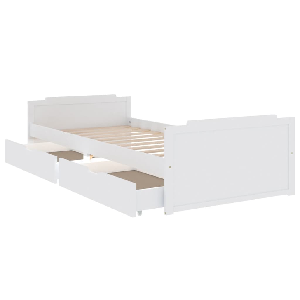 Giroletto Bianco con Cassetti Legno Massello di Pino 90x200cm | homemem39