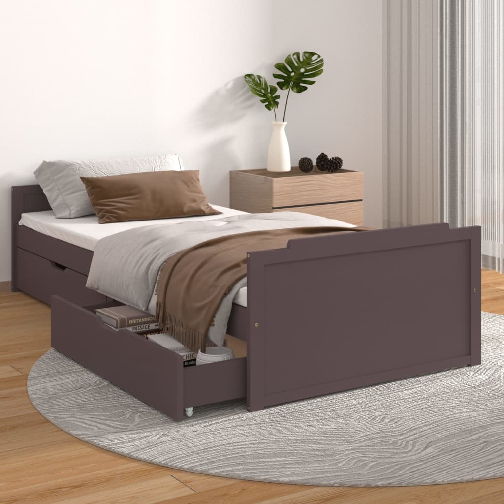 Giroletto Cassetti Marrone Scuro Legno Massello Pino 90x200 cm | homemem39