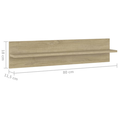Mensole a Muro 2pz Rovere Sonoma 80x11,5x18cm Legno Multistrato | homemem39