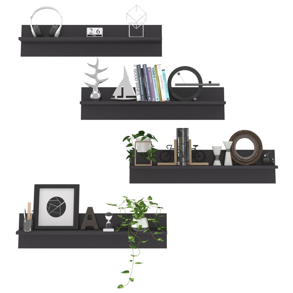 Mensole Parete 4pz Grigio Lucido 80x11,5x18cm Legno Multistrato | homemem39