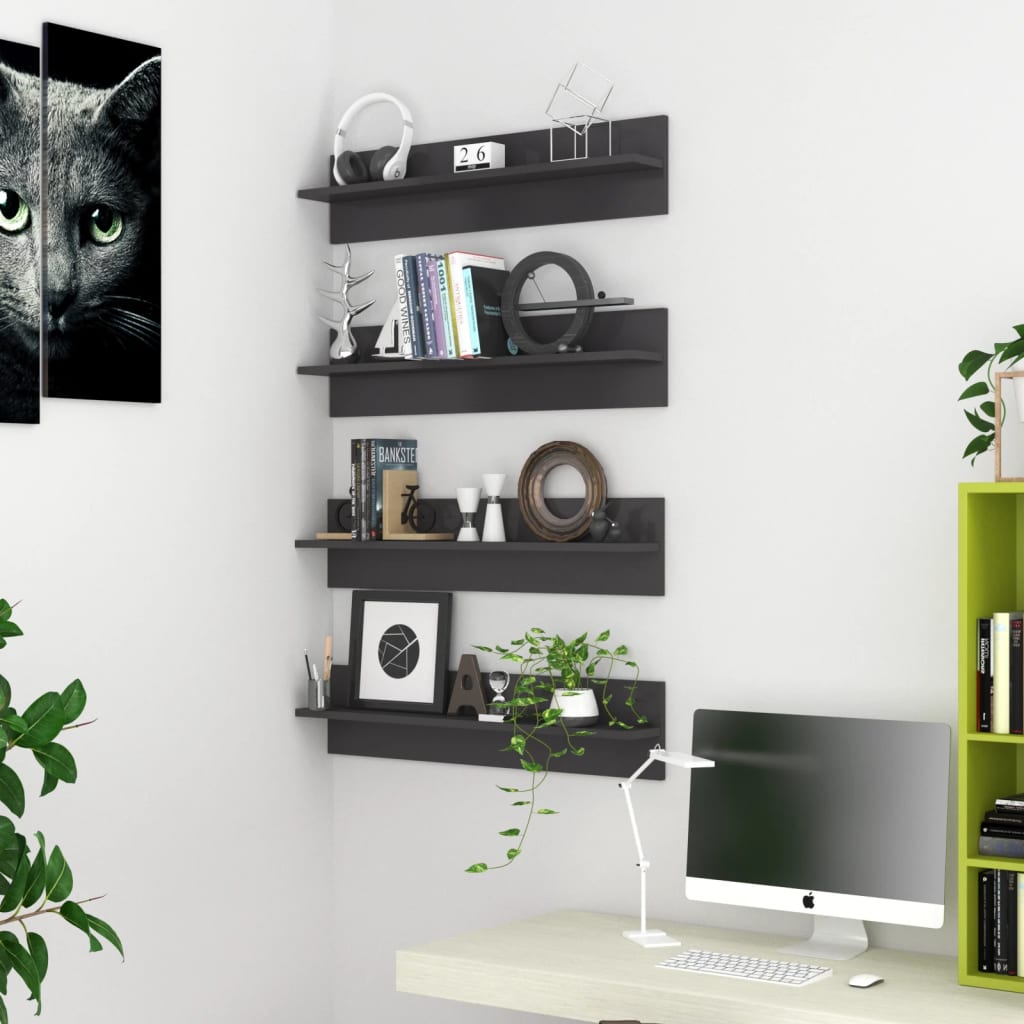 Mensole Parete 4pz Grigio Lucido 80x11,5x18cm Legno Multistrato | homemem39