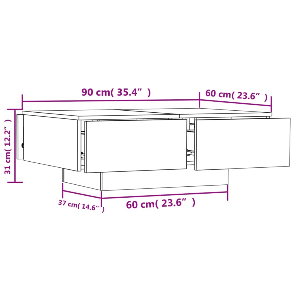 Tavolino da Salotto Grigio Cemento 90x60x31cm Legno Multistrato | homemem39