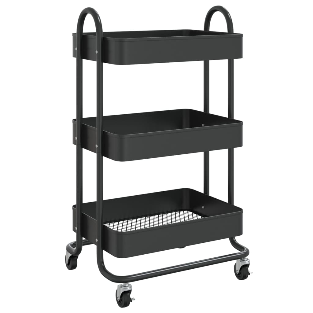Carrello a 3 Livelli Nero 43x34x79 cm in Acciaio | homemem39