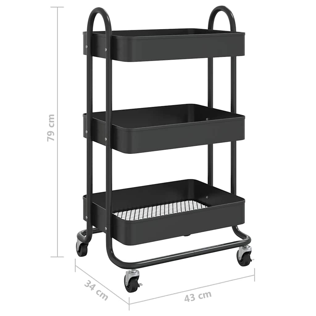 Carrello a 3 Livelli Nero 43x34x79 cm in Acciaio | homemem39