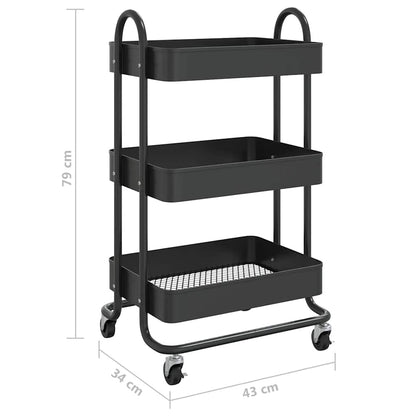 Carrello a 3 Livelli Nero 43x34x79 cm in Acciaio | homemem39