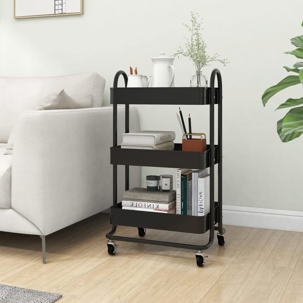Carrello a 3 Livelli Nero 43x34x79 cm in Acciaio | homemem39