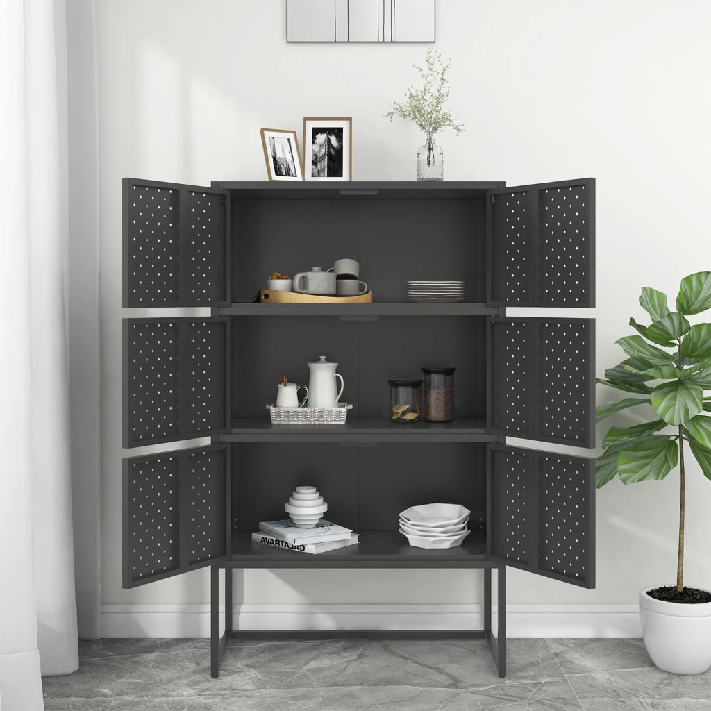 Credenza Alta Antracite 80x35x135 cm in Acciaio | homemem39