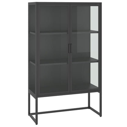 Credenza Alta Antracite 80x35x135 cm Acciaio e Vetro Temperato | homemem39