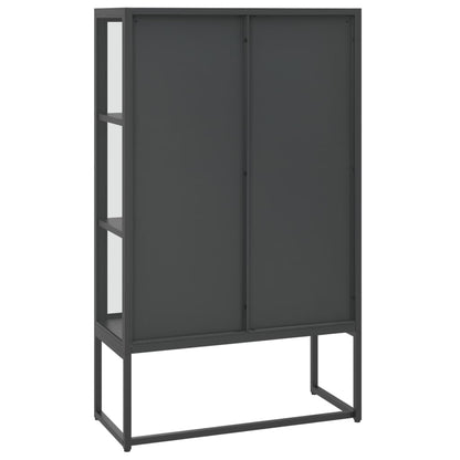 Credenza Alta Antracite 80x35x135 cm Acciaio e Vetro Temperato | homemem39
