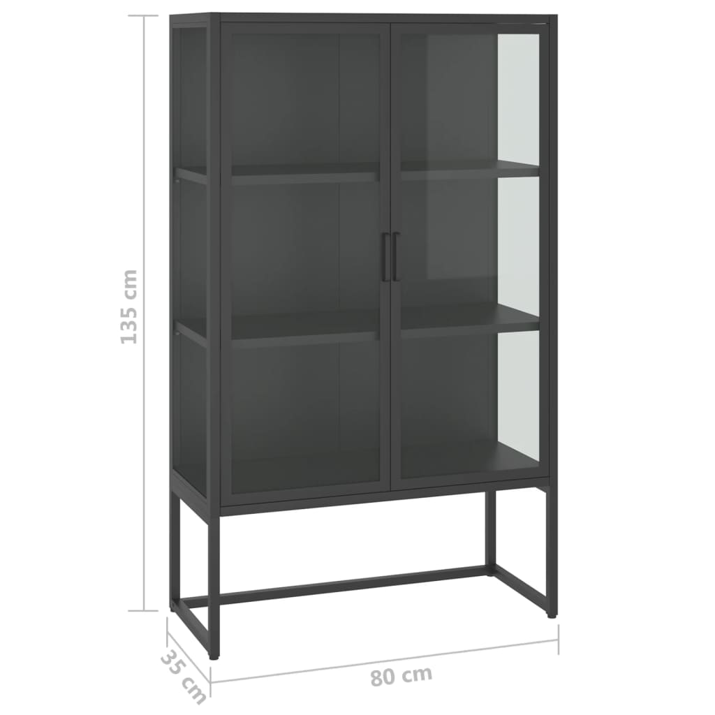 Credenza Alta Antracite 80x35x135 cm Acciaio e Vetro Temperato | homemem39