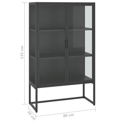 Credenza Alta Antracite 80x35x135 cm Acciaio e Vetro Temperato | homemem39