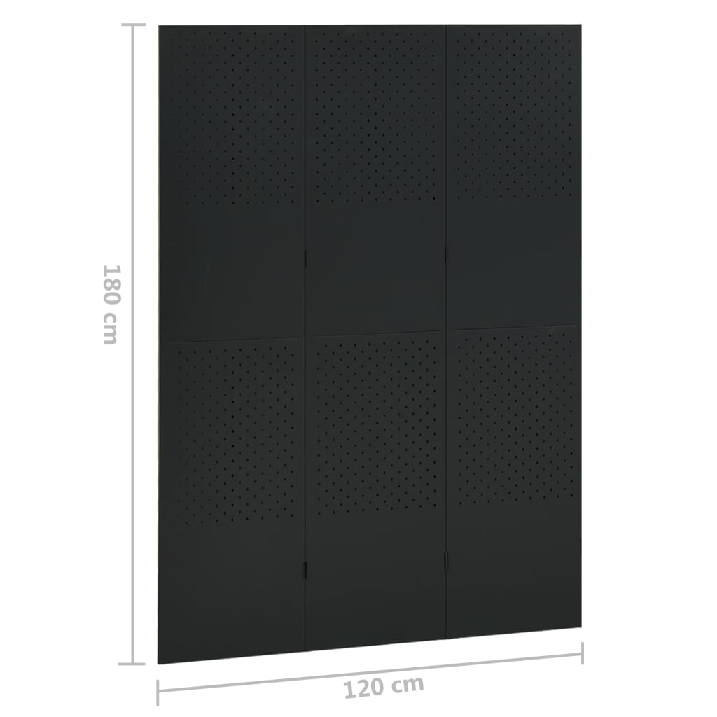 Paravento a 3 Pannelli Nero 120x180 cm in Acciaio | homemem39