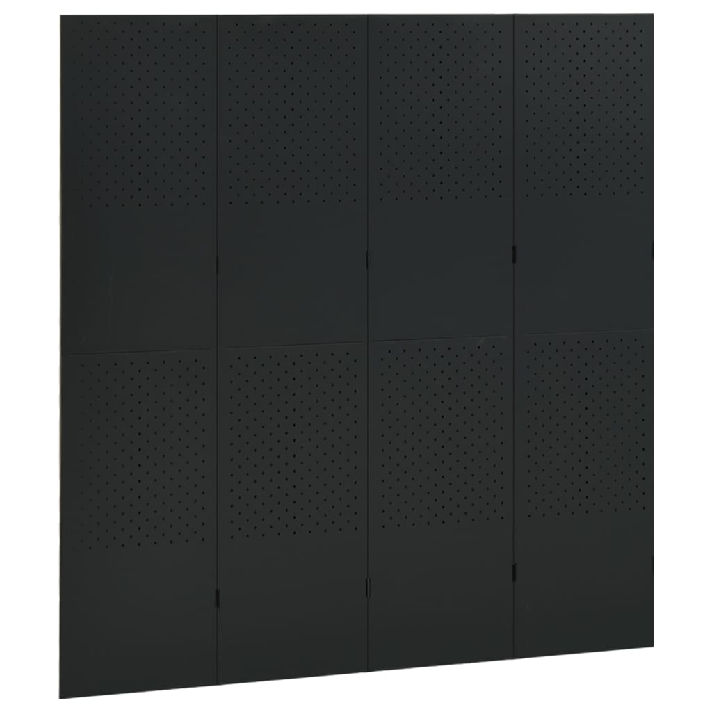 Paravento a 4 Pannelli Nero 160x180 cm in Acciaio | homemem39