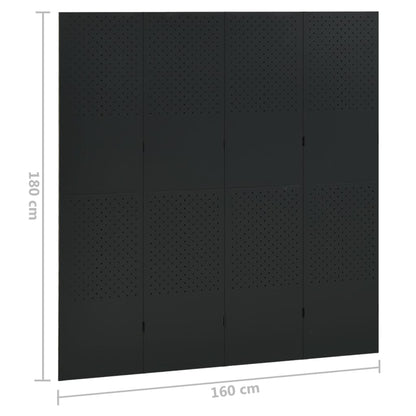 Paravento a 4 Pannelli Nero 160x180 cm in Acciaio | homemem39