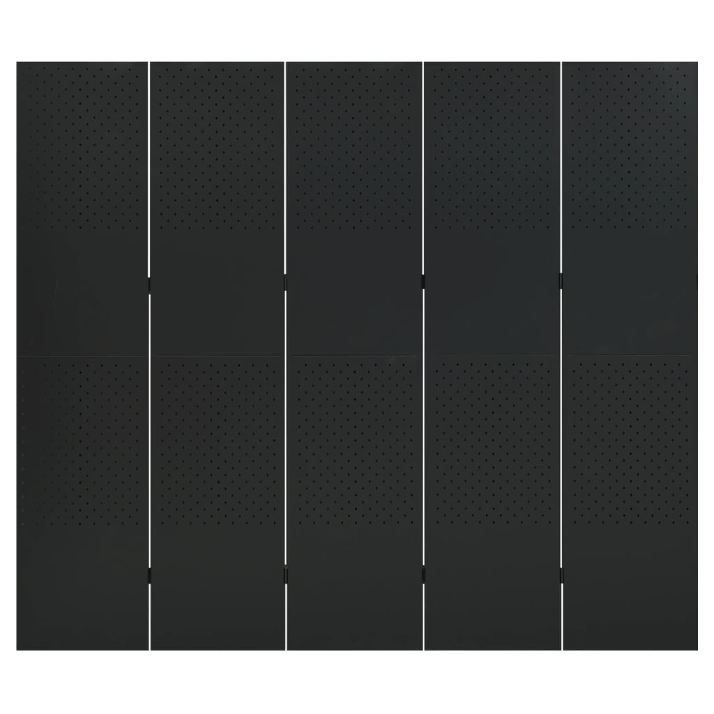Paravento a 5 Pannelli Nero 200x180 cm in Acciaio | homemem39