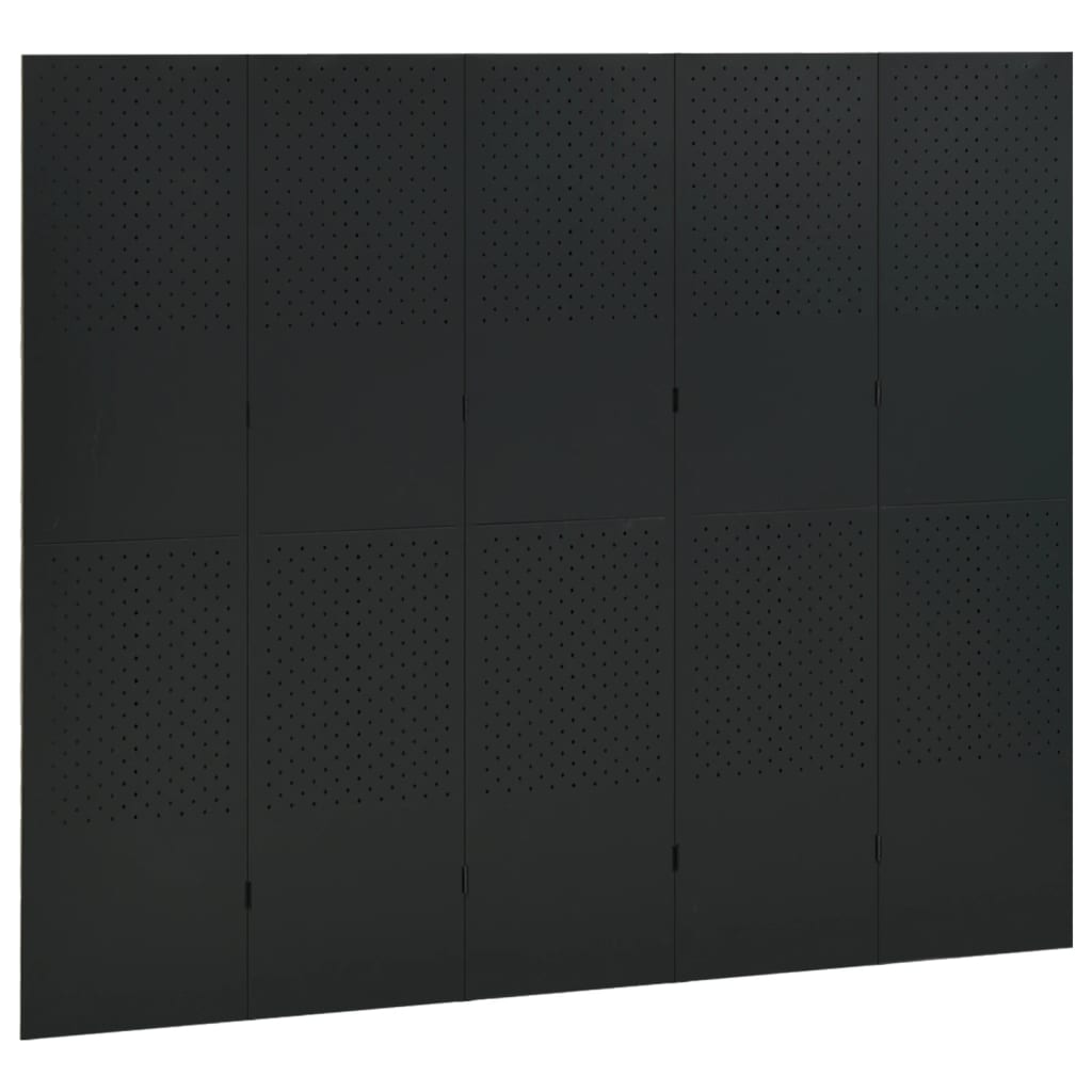 Paravento a 5 Pannelli Nero 200x180 cm in Acciaio | homemem39