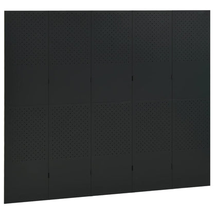 Paravento a 5 Pannelli Nero 200x180 cm in Acciaio | homemem39