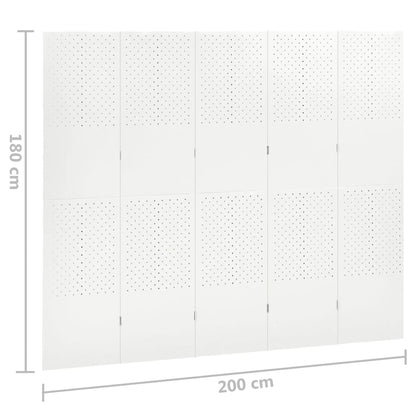Paravento a 5 Pannelli Bianco 200x180 cm in Acciaio | homemem39