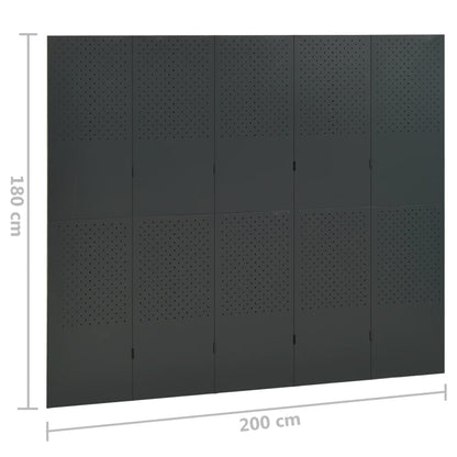 Paravento a 5 Pannelli Antracite 200x180 cm in Acciaio | homemem39