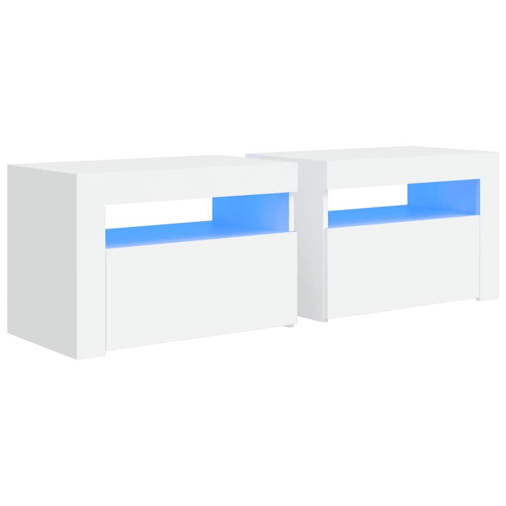 Comodini 2 pz con LED Bianchi 60x35x40 cm | homemem39