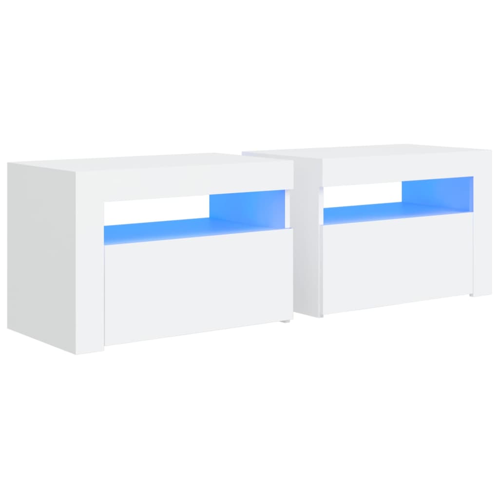 Comodini 2 pz con LED Bianchi 60x35x40 cm - homemem39