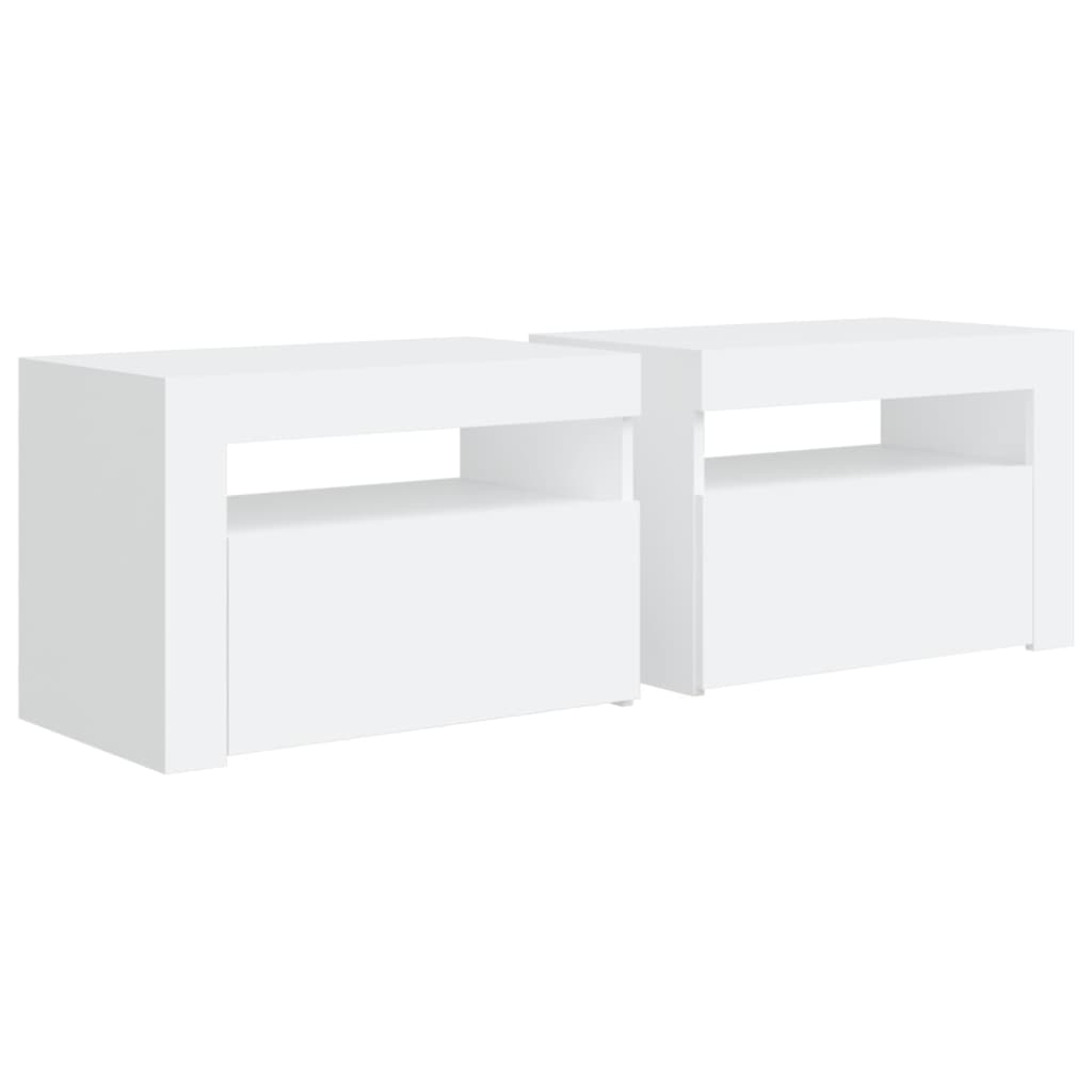 Comodini 2 pz con LED Bianchi 60x35x40 cm - homemem39