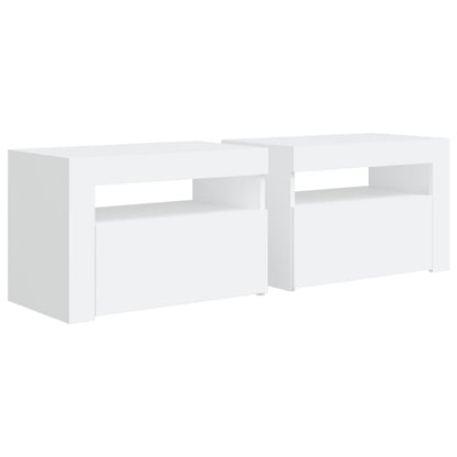 Comodini 2 pz con LED Bianchi 60x35x40 cm - homemem39