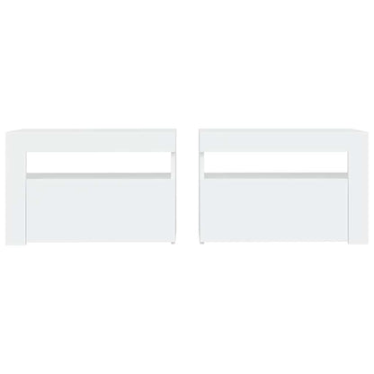 Comodini 2 pz con LED Bianchi 60x35x40 cm