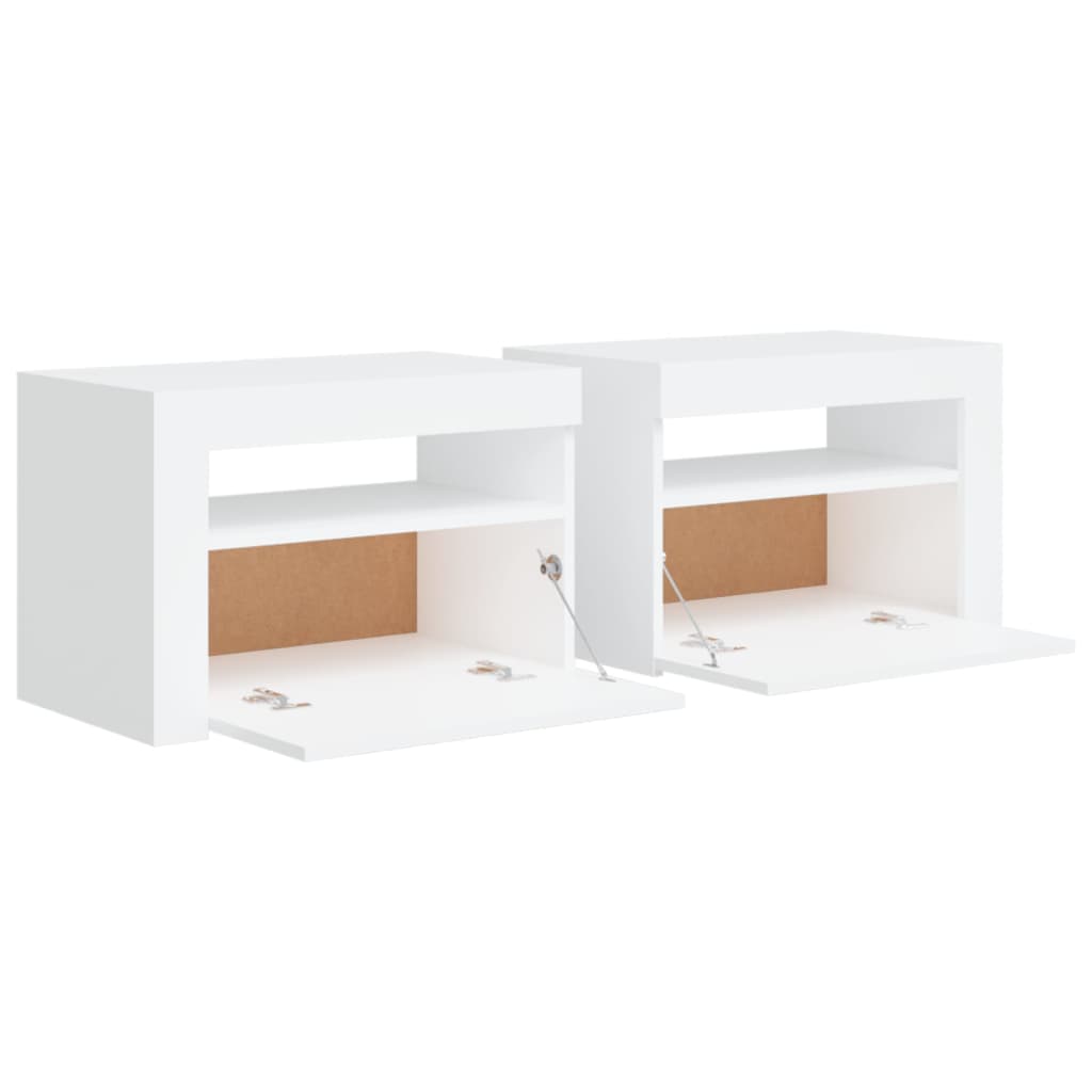 Comodini 2 pz con LED Bianchi 60x35x40 cm - homemem39