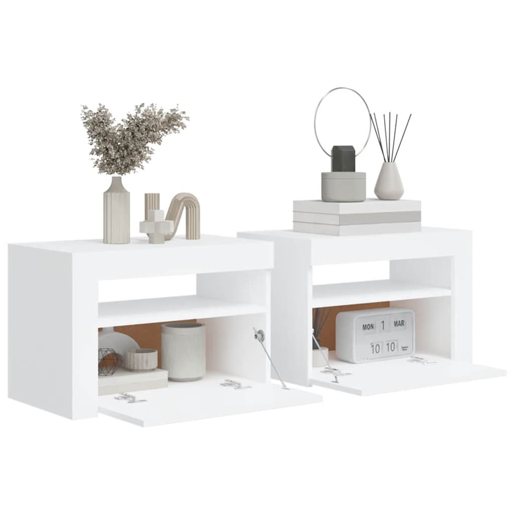 Comodini 2 pz con LED Bianchi 60x35x40 cm | homemem39