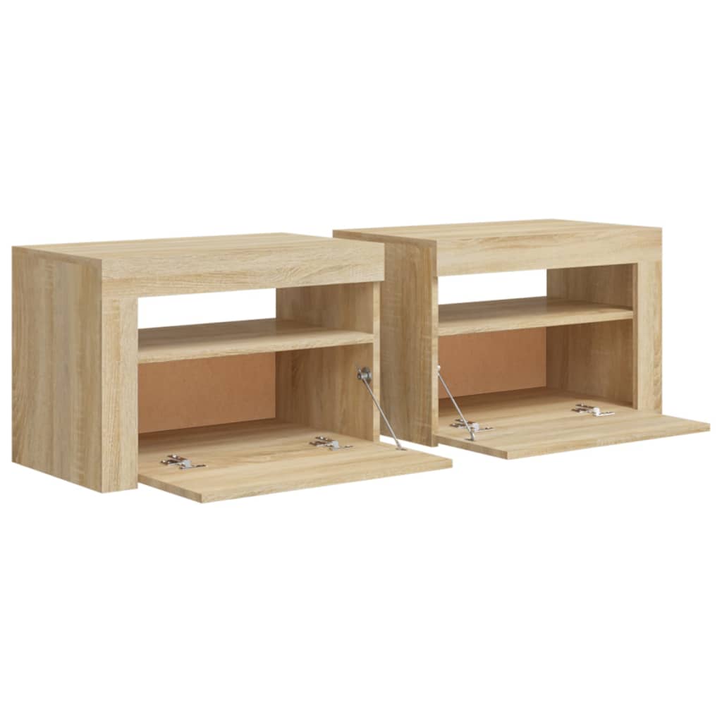 Comodini 2 pz con Luci LED Rovere Sonoma 60x35x40 cm - homemem39