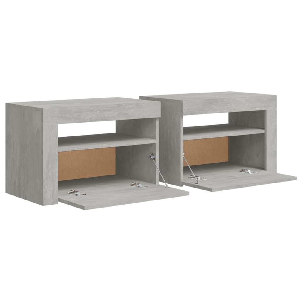Comodini 2 pz con Luci a LED Grigio Cemento 60x35x40 cm