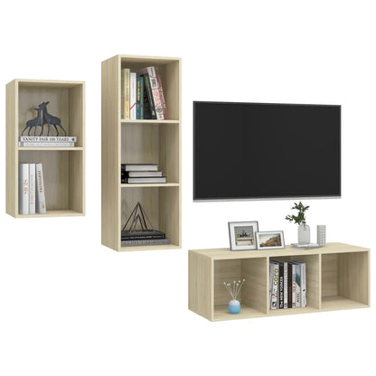 Set Mobili TV 3 pz Rovere Sonoma in Legno Multistrato - homemem39