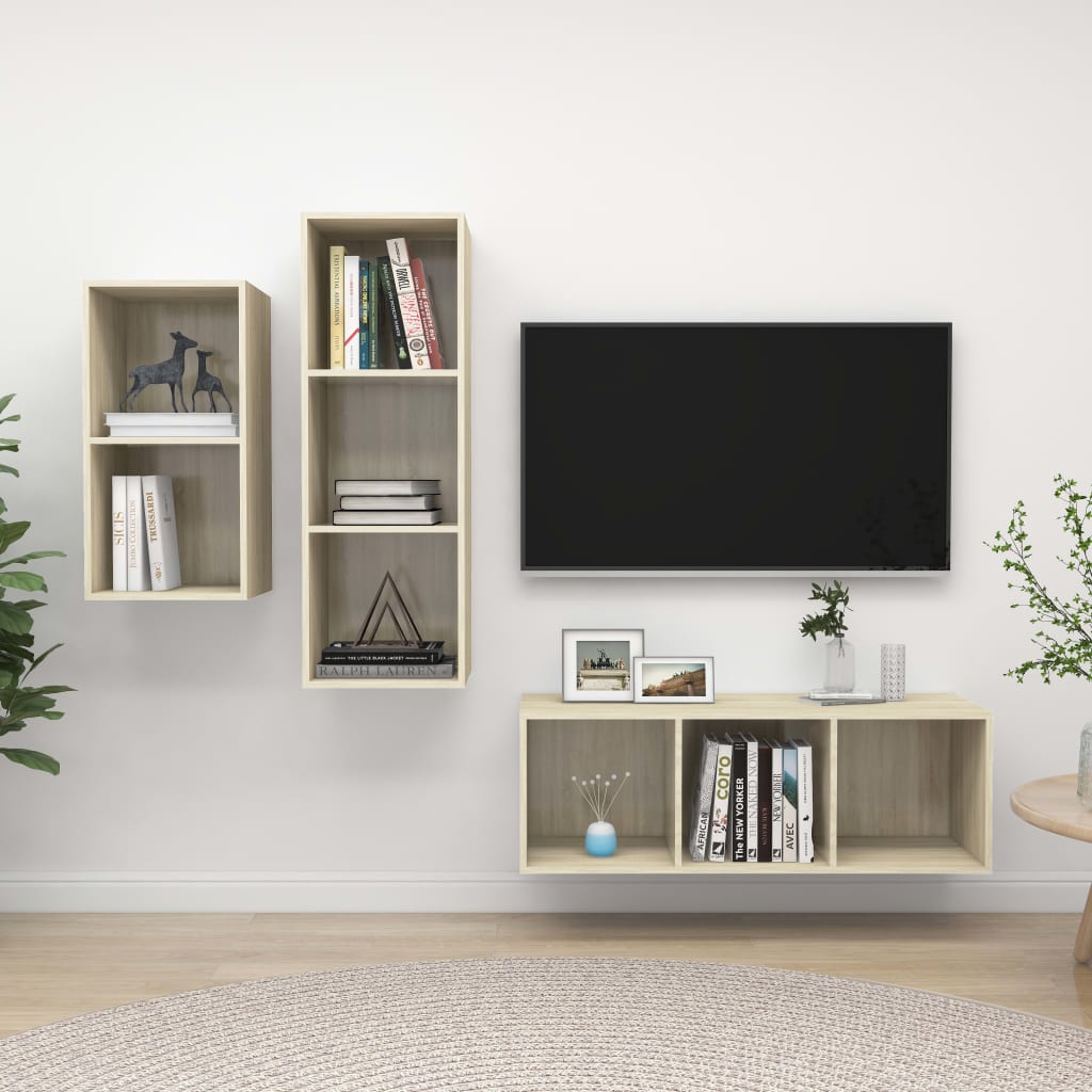 Set Mobili TV 3 pz Rovere Sonoma in Legno Multistrato - homemem39