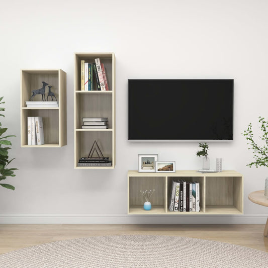 Set Mobili TV 3 pz Rovere Sonoma in Legno Multistrato - homemem39