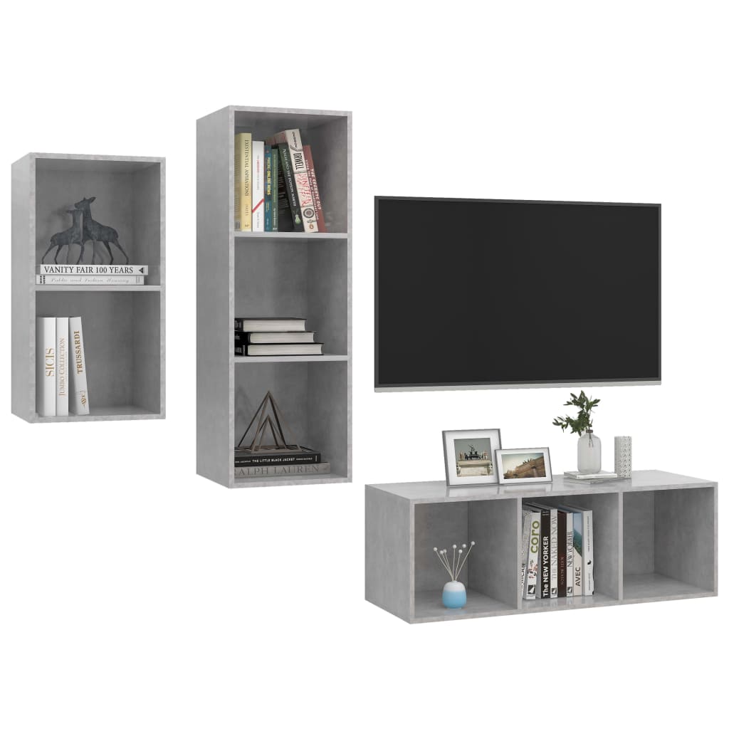 Set Mobili TV 3 pz Grigio Cemento in Legno Multistrato - homemem39