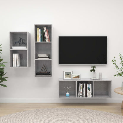 Set Mobili TV 3 pz Grigio Cemento in Legno Multistrato - homemem39