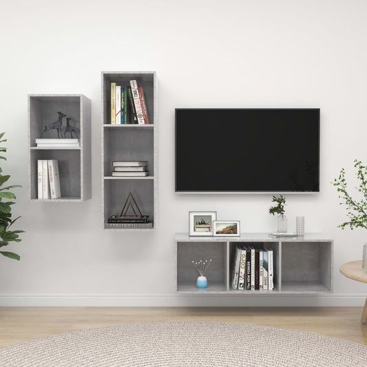 Set Mobili TV 3 pz Grigio Cemento in Legno Multistrato - homemem39