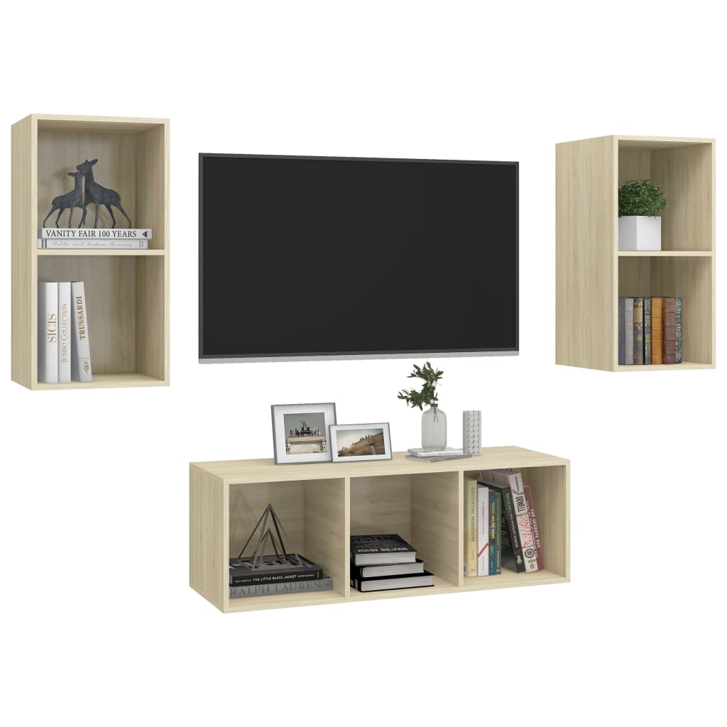Set Porta TV 3 pz Rovere Sonoma in Truciolato - homemem39