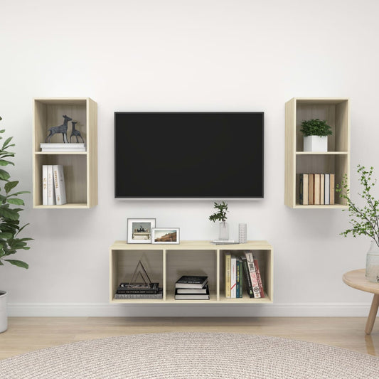 Set Porta TV 3 pz Rovere Sonoma in Truciolato - homemem39