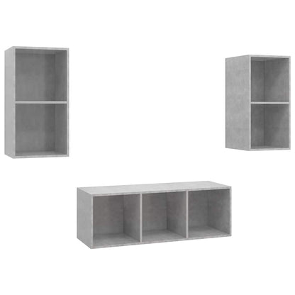 Set Mobili TV 3 pz Grigio Cemento in Legno Multistrato